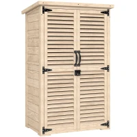 Outsunny Armadio da Esterno Portaoggetti a 2 Ripiani con Picchetti, in Legno di Abete, 75x50x111/118 cm(m-1)