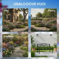 Outsunny Panchina da Giardino 2 Posti con Schienale Decorato in Ghisa e Metallo, 127x60x89cm, Nero(m-6)