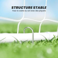HOMCOM But de football - cage de foot - but d'entrainement dim. 301L x 120l x 200H cm - châssis métal époxy filet PE - piquets inclus - blanc(m-5)