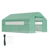 Outsunny Serre de jardin 4 x 3 x 2m avec portes enroulables et grandes fenêtres, serre tunnel de jardin, vert(m-11)