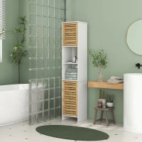 HOMCOM Meuble Colonne Rangement Salle de Bain bicolore dim. 35L x 30l x 170H cm 2 placards avec étagère réglable + 2 niches(m-10)