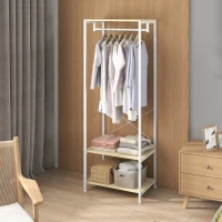 HOMCOM Cabideiro com Barra e 2 Prateleiras para Sapatos 60x40x167,5 cm Aspeto Madeira Clara Metal Branco(m-6)