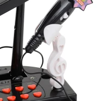 HOMCOM Piano de Cauda Eletrônico 37 Teclas Multifuncional com Microfone Alto-Falante Banqueta Luz Led para 3 a 6 Anos Preto(m-5)