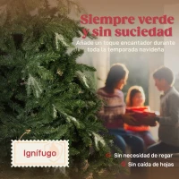 HOMCOM Árbol de Navidad Artificial 210 cm Ramas Realistas con Efecto Nieve Soporte de Acero Base Plegable Montaje Rápido(m-4)