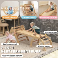 AIYAPLAY 7-in-1 Klettergerüst, Bogenleiter, Dreiecksleiter, Rampe, Kletterwand, Rutsche, für Kinder von 1,5-4 Jahren, zusammenklappbar, Holz(m-4)