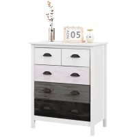 HOMCOM Commode 5 tiroirs meuble de rangement avec poignées, 70 x 38 x 85 cm, blanc(m-1)