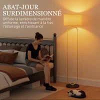 HOMCOM Lampadaire abat-jour en lin douille E27 style moderne interrupteur à pied pour salon et chambre 156 cm doré et noir(m-5)