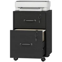 HOMCOM Rolling File Cabinet with 2 Drawers, Mobile Filing Cabinet with Hanging File Folder for Letter Sized Documents, Black(m-11)