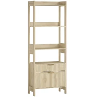 HOMCOM Estante Alta Móvel de Arrumação com 4 Prateleiras Abertas e 2 Gavetas Caneladas 60x30x160 cm Madeira Natural(m-1)