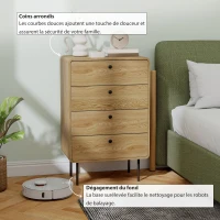HOMCOM Commode 4 tiroirs, meuble de rangement étroit avec pieds en acier, coins arrondis, 60 x 39 x 91,5 cm, chêne(m-5)