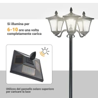Outsunny Set 2 Lampioncini Solari da Esterno a 3 Luci Impermeabili IP44, 51.5x47x182.5cm, Nero(m-6)