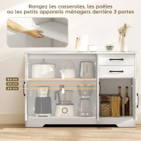 HOMCOM Buffet, meuble de rangement avec 3 portes, 2 tiroirs et étagère réglable, 120 x 38 x 79 cm, blanc(m-4)