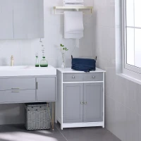 Kleankin Móvel de Banheiro Sobre Pés Armário de Banheiro 2 Portas 2 Gavetas 60x30x75 cm Cinza e Branco(m-2)