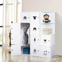 HOMCOM Armário de Roupa Modular Multi-Arrumação 10 Cubos 2 Prateleiras Autocolantes Decorativos 111x47x145 cm em Plástico Branco(m-6)