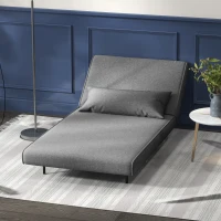 HOMCOM Fauteuil convertible 1 place, fauteuil-lit chauffeuse 3 en 1, dossier réglable, oreiller, tissu en lin, 94x78x80cm, gris(m-10)