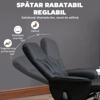 HOMCOM Fotoliu Relaxant cu Suport pentru Picioare, Reclinabil 145° cu Șezut Rotativ, cu 10 Puncte de Masaj, Negru(m-6)