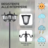 Outsunny Set 2 Lampioncini Solari da Esterno a 3 Luci Impermeabili IP44, 51.5x47x182.5cm, Nero(m-7)
