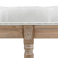 HOMCOM Banco de Fim de Cama Capitonê Estilo Vintage Francês Revestimento em Tecido Efeito Linho Pés em Madeira Maciça Creme(m-5)