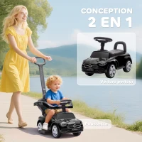 AIYAPLAY Porteur enfants Mercedes-Benz sous licence, porteur voiture à pousser avec poignée amovible, 91 x 40 x 83 cm, noir(m-4)