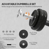 SPORTNOW 2-in-1 Adjustable Dumbbells Set, 30kg Weights Dumbbells Set with Non-Slip Grip for Strength Training, Weight Lifting, Bodybuilding, Home Gym Workout Equipment for Men & Women(m-4)
