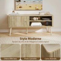 HOMCOM Meuble TV, meuble télé avec placard à porte, compartiments ouverts et étagère réglable, 115x35x49cm, chêne(m-6)