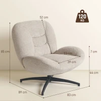 Fotel HOMCOM, Obrotowy o 360°, Lounge z Szerokim Siedziskiem, Zintegrowane Podłokietniki, Gruba Tapicerka, Fotel Relaksacyjny z Chenille, z Krzyżującymi się Nogami ze Stali, do Salonu, Kremowy(m-3)