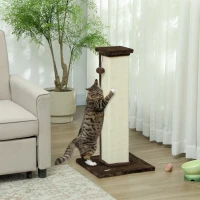 PawHut Griffoir pour chat poteau griffoir chat en sisal et peluche, boule suspendue base stable 41 x 41 x 81 cm marron et crème(m-10)