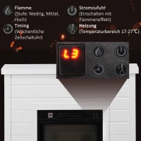 HOMCOM Elektro-Kamin, 3D-Flammeneffekt, 3 Einstellungen, Timer, Fernbedienung, Weiß(m-5)