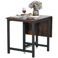 HOMCOM Folding Dining Table, Industrial Drop Leaf Table with Wheels and Metal Frame for Kitchen, Dining Room, Space Saving, Rustic Brown(m-10)