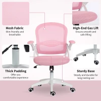 Vinsetto Scaun de Birou Ergonomic, Reglabil, cu Spătar din Plasă și Scaun Captusit, 65.5x61.5x88-97.5 cm, Roz(m-8)