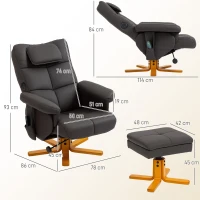 HOMCOM Poltrona de Massagem com Apoio para Os Pés Encosto Reclinável Até 135° Compartimento de Arrumação Comando(m-3)