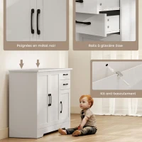 HOMCOM Buffet, meuble de rangement avec 3 portes, 2 tiroirs et étagère réglable, 120 x 38 x 79 cm, blanc(m-7)