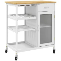 HOMCOM Carrinho de Cozinha com Rodízios Multi-Arrumação Armário com Porta Compartimento para Vinho Prateleiras Gaveta Branco(m-7)