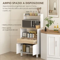HOMCOM Mobiletto per Microonde in Legno con Mensola, Ripiano Aperto, Cassetto e Armadietto, 60x40x131 cm, Bianco(m-4)