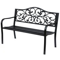 Outsunny Panchina da Giardino 2 Posti con Schienale Decorato in Ghisa e Metallo, 127x60x89cm, Nero(m-11)