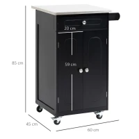 HOMCOM Carrinho de Cozinha com Rodas Multi-Armazenamento 1 Gaveta Armário 2 Portas com Prateleira Porta-Toalhas Mdf Preto(m-3)