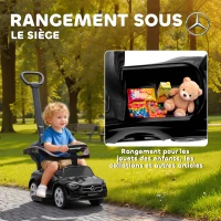 AIYAPLAY Porteur enfants Mercedes-Benz sous licence, porteur voiture à pousser avec poignée amovible, 91 x 40 x 83 cm, noir(m-6)