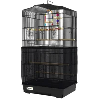 PawHut Cage pour oiseaux avec poignée, plateau extractible, perchoirs en bois, balançoire et gamelles, 46.5x35.5x92cm, Noir(m-1)