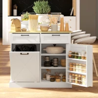 HOMCOM Buffet cuisine avec meuble poubelle 38L, meuble cuisine rangement, 2 tiroirs, étagère à épices et plan de travail, blanc(m-10)