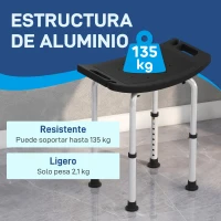 HOMCOM Taburete de Ducha Silla Ducha Personas Mayores con Altura Regulable de Aluminio Antideslizante Carga 135 kg Negro(m-4)
