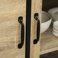 HOMCOM Armário de Cozinha com 1 Gaveta 3 Armários Prateleiras 2 Portas de Vidro 90x39x177 cm Carvalho e Preto(m-4)