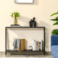 HOMCOM Mesa Consola Mesa de Apoio Design Industrial 106x23,2x76 cm Prateleira Aço Preto Painéis de Partículas Madeira Cinza(m-6)