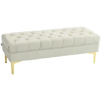 HOMCOM Banco Banqueta Capitonê Final de Cama Estilo Clássico Chique 118x45x42 cm Pés em Metal Dourado Veludo Bege(m-6)
