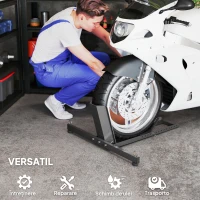 HOMCOM Bloque roue de moto pour pneu avant support de verrouillage réglable sur 14 niveaux pour Ø34-84 cm capacité 816,5kg noir(m-7)