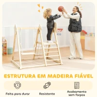 AIYAPLAY Escorrega Infantil 5 em 1 Estrutura de Escalada de Madeira com Escorrega Baloiço Cesto de Basquetebol 140x172,5x116,5 cm Madeira(m-5)