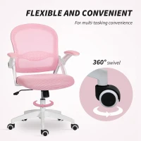 Vinsetto Scaun de Birou Ergonomic, Reglabil, cu Spătar din Plasă și Scaun Captusit, 65.5x61.5x88-97.5 cm, Roz(m-7)