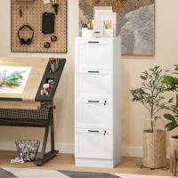 HOMCOM Caisson bureau, meuble rangement bois 4 tiroirs et serrure, barres de suspension réglables, 40 x 40 x 131 cm, blanc(m-10)