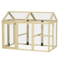 PawHut Recinto per Galline all'Aperto in Legno con Porte Multiple e Rete in Metallo, 140x88.5x106 cm, color Legno(m-11)