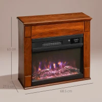 HOMCOM Lareira Elétrica 1000W/2000W Lareira Falsa com Efeito de Chama 3D a 6 Cores e 3 Luminosidades 68,5x27,5x63cm Castanho(m-3)