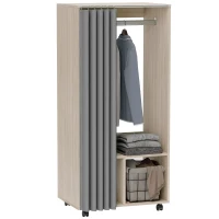 HOMCOM Armário Guarda-Roupa Móvel com Cortina Barra de Suspensão 60x40x128 cm Efeito Madeira Natural(m-7)